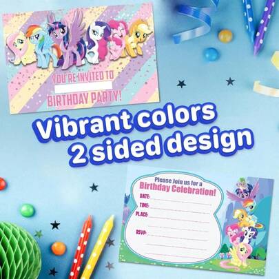  10pcs My Little Pony Themed Birthday Invitation Cards, Cute Cartoon Style Invitations, High-Quality Paper Party Invitations, Suitable For Boys And Girls Birthday Parties, Essential Decorations For My Little Pony Themed Parties