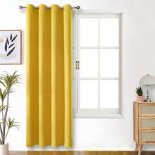 1pc Solid Color Polyester Curtain Panel, Blackout Curtain For Living Room, Bedroom, Darkens Room, Yellow - Yellow - View 12