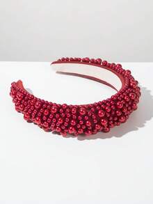 1件装时尚奢华红色珍珠发箍，适合女孩佩戴 - 珍珠紅 - 查看 4