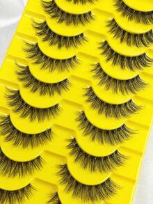 Hinarin 10对蓬松轻盈自然C型卷翘3D立体仿貂毛假睫毛，透明睫毛杆 - 自然纖長款 - 查看 6