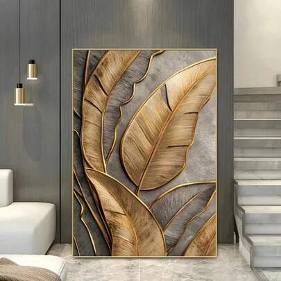 1pc, Frameless Modern Vintage Golden Leaves Canvas Wall Art, Mixed Color, No Frame, Art Storage & Display, Living Room & Bedroom Decor, Artwork Poster