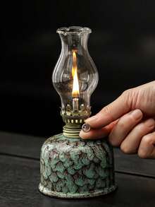 1pc Ceramic Kiln-Fired Glaze Oil Lamp With Lampshade, Adjustable Wick Camping Fuel Lamp, Indoor Ceramic Oil Lamp Candle Holder, Kerosene Lamp With Wick, Oil Lamp/Hurricane Lamp With Fire Control Knob - 1PC - View 5