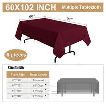 6 Pack Burgundy Tablecloth 60 X 102 Inch, Rectangle Table Cloth For 6 Feet Tables - Stain And Wrinkle Resistant Washable Polyester Table Cover For Dining Tables, Buffet Parties And Camping - 酒紅色 - 查看 8