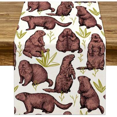 1 szt. bieżnik na stół z okazji Dnia Świstaka powitanie wiosennej imprezy dekoracja sezonowa 2 lutego wystrój domu kuchnia jadalnia