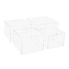 4 Pcs Clear Acrylic Cake Stand Set, 8/9/10/12in Rectangle Tabletop Display Riser, Stackable Multi-Functional Dessert Collectible Cosmetic Stand, Smooth Edge Reusable For Wedding Party Bakery Home - Transparent - View 9