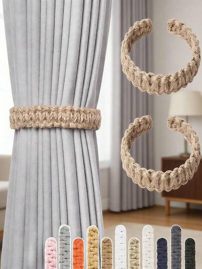 2条手工棉绳扭结窗帘绑带，多种颜色可选，适用于窗帘固定和装饰