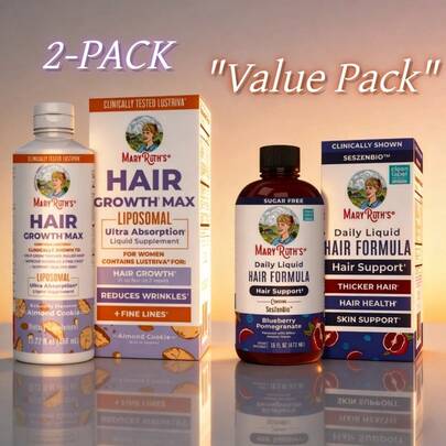 Mary Ruth's 2-Piece Hair Growth Bundle - Max Strength Biotin + SesZenBio Liquid - Thicker Hair & Anti-Wrinkle Support