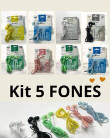 Kit 5pç Fone de ouvido com Microfone Colorido com fio Barato - Multicolorido - Visão 1