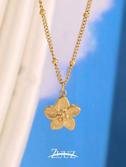 1pc Vintage 18K Gold Plated Stainless Steel Flower Charm Necklace For Women Jewelry Best Friend Gifts
