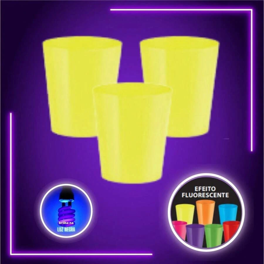 Kit 30 Copinhos de Doce Neon Brilha na Luz Negra 25 ml - Amarelo - Visão 1