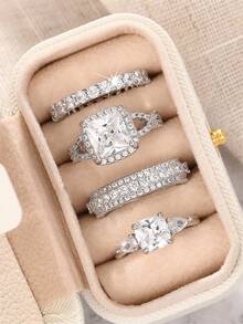 4 Pcs Gorgeous Cubic Zirconia Rings With Box For Women For Wedding Engagement Anniversary Party Jewelry Valentine's Day Gift - 1# - View 9