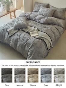 2/3-teiliges Bettwäsche-Set im Bohemien-Stil mit grauer Schleife, gemusterter Jacquard-Steppung, charmanter vintage Stickerei, geeignet für alle Jahreszeiten, weich & atmungsaktiv, maschinenwaschbar, tolles Geschenk für Frauen, Wohndekoration, einsetzbar für Schlafzimmer, Gästezimmer (1 Bettbezug + 1/2 Kissenbezüge, ohne Füllung) - Grau - Übersicht 5