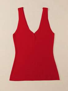 Acelitt Áo tank top nữ màu trơn, không tay, cổ chữ V, chất liệu len, kiểu dáng hở lưng thời trang, màu đỏ mùa hè. - Đỏ - Xem 6
