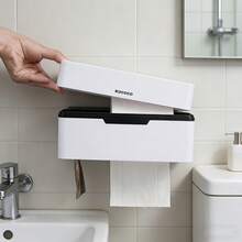 Suporte para Papel Higiênico Montado na Parede, À Prova d'Água, sem Furos, para Armazenamento de Papel Higiênico no Banheiro - Branco - Visão 5