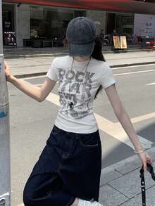 印花修身百搭短袖T恤衫（女款） - 白色 - 查看 5