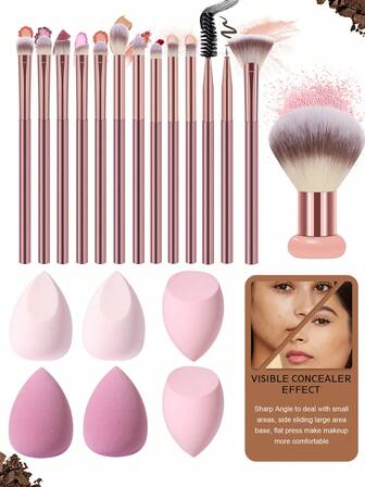 20-Piece Professional Makeup Brush Set: Complete Kit Including 13 Eye Detail Brushes, Short-Handle Makeup Brushes, And 6 Ultra-Soft, Non-Absorbent Beauty Sponges For Setting Powder-Soft, Skin-Friendly, Portable, And Fully Organized