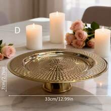 1pc Luxury Stainless Steel Pedestal Tray, Home Living Room Snack Plate, Dessert Stand, Jewelry Display Rack, Cake Plate - Multicolor - View 17
