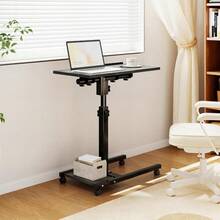 Overbed Table With Wheels Adjustable Height, Mobile Standing Stand Up Rolling Laptop PC Desks With Tilting Top Height Tray Side Computer Workstation For Bedroom On Hospital Home Use, Black - Default - View 7