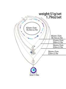 5pcs/Set Bohemian Style Evil Eye, Tree Of Life, Sun, Coin Pendant Beaded Necklace With Geometric Chain And Lobster Clasp, Simple & Fashionable For Party, Daily Casual, Couple Date, Women's Holiday Birthday, Versatile Jewelry Gift - Necklace - View 5