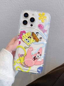 SpongeBob SquarePants غطاء هاتف مضاد للصدمات بنمط كرتوني غير متماثل مخطط بخطوط وشكل إسفنج بوب والقنديل، مناسب ومتوافق مع موديلات سامسونج/أبل 17/16/15/14/13/12/11 برو ماكس/12 برو/14 بلس وغيرها - متعدد الألوان - مشاهدة 6