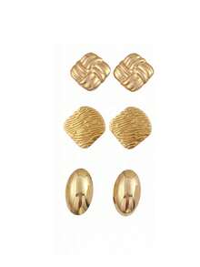 6/4/3/1对不锈钢几何方形条纹耳钉婚礼条纹圆形纽扣耳环简约设计防水防褪色金色椭圆形耳环欧美ins风女士春季首饰 - 彩色 - 查看 8