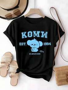 Camiseta KOYA BT21, K-pop, elefante azul, casual,  coreana, día a día,blusas elegantes dama,tops,parejas,blusas curvy mujer. - Negro - Ver 1