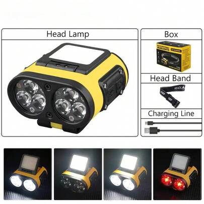 高亮度感应LED头灯，防水可充电头灯，适用于钓鱼、采矿、露营、户外活动