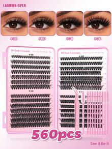 DIY Individual Lashes Set 40D/50D/60D/80D D Curl 9-16mm Soft Reusable With Brush Beginner Friendly At-Home Eyelash Extensions Salon Use - Multicolor - View 1