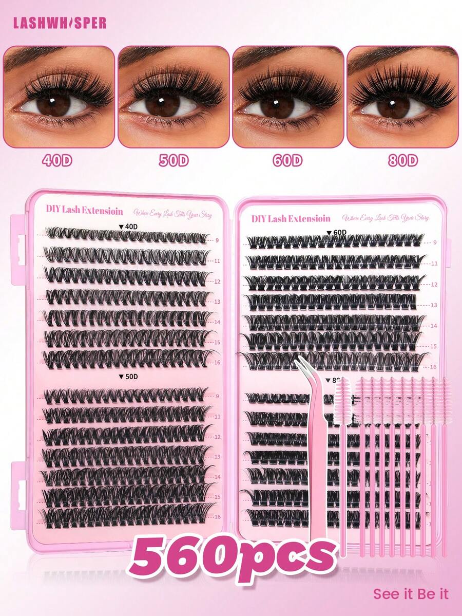 DIY Individual Lashes Set 40D/50D/60D/80D D Curl 9-16mm Soft Reusable With Brush Beginner Friendly At-Home Eyelash Extensions Salon Use - Multicolor - View 1