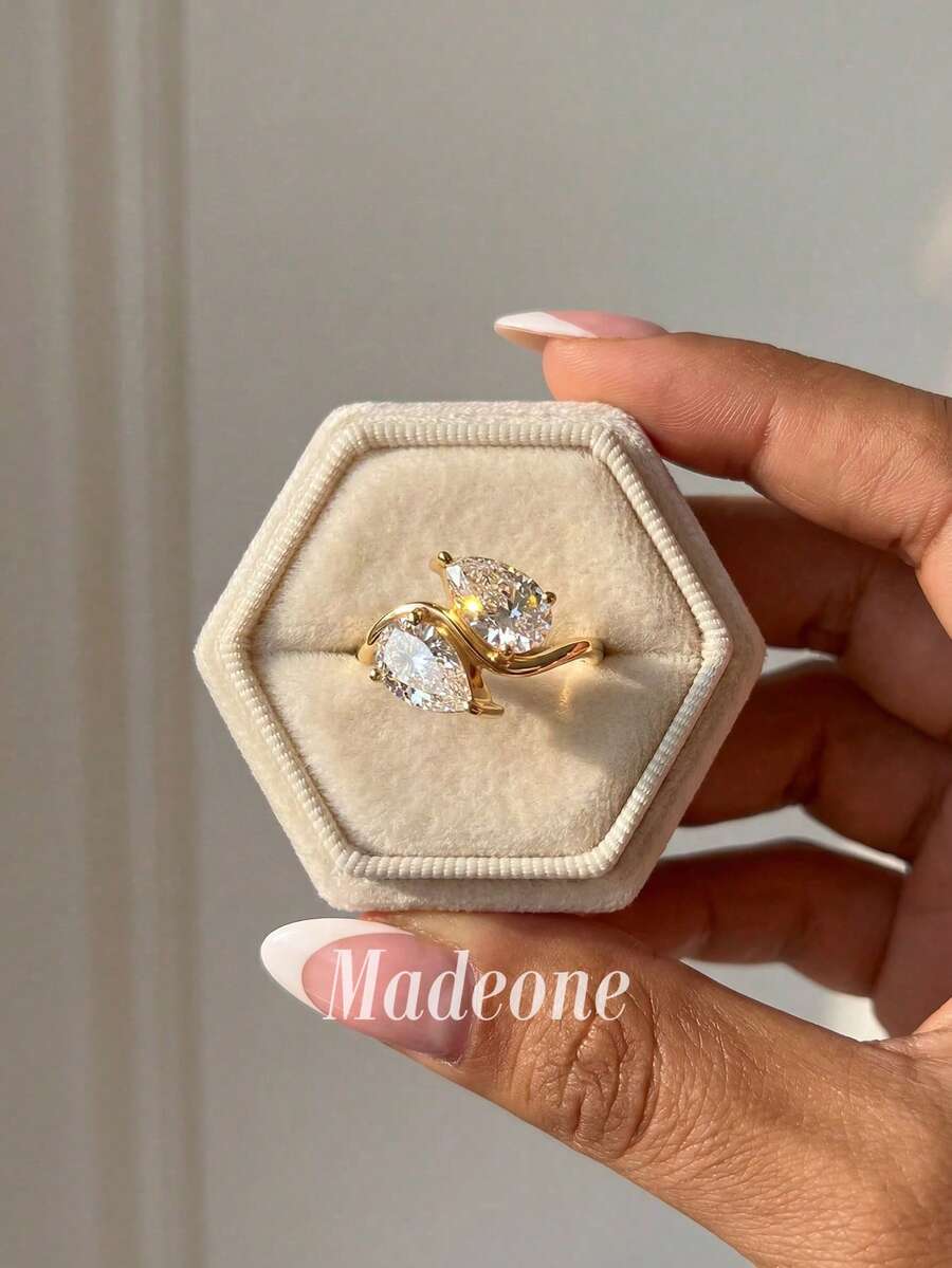 1 chiếc nhẫn bạc 925 cao cấp hình giọt nước đính đá Zirconia kép, nhẫn cưới đính hôn dành cho nữ, trang sức cưới tinh tế, quà tặng kỷ niệm, sinh nhật.