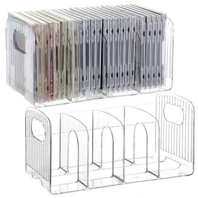 Best Sellers 2 Pack Clear Acrylic CD Holder DVD/CD Display Racks CD Storage Box With Handle 4 Compartments Desktop CD Organizer For Media Shelf Storage And Oraganization Hold 32-48 Cases