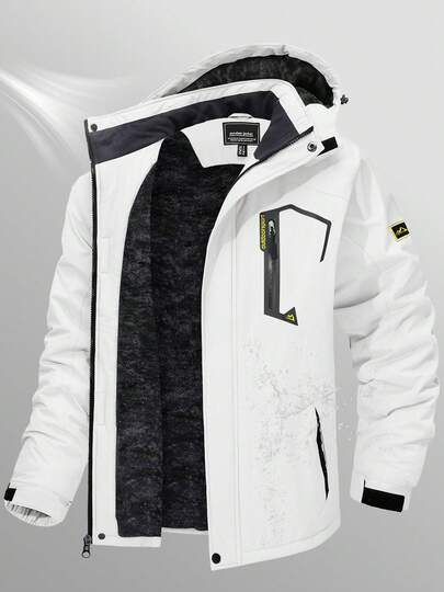 KEFITEVD Men's Winter Skiing Jackets Water Resistant Fleece Coats Insulated Thermal Snowboard Jacket Parka Raincoat With Hood