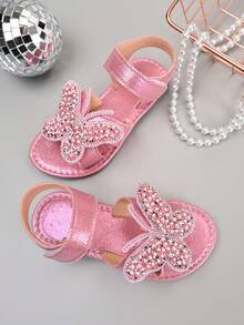 Sandal đế bằng chống trượt đính sequin và nơ bóng bẩy mới năm 2026 dành cho bé gái, thích hợp cho các chuyến đi chơi cuối tuần cùng gia đình, tiệc trà của chị em gái, các hoạt động ở trường mẫu giáo. - Hồng - Xem 3