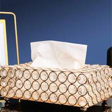 1pc European Creative Crystal Tissue Box, Suitable For Home, Living Room, Dining Room Tabletop, Napkin Storage, Home Decor, Organization, Bathroom Decor, Bathroom Storage, Autumn Decor, Back To School Decor - Gold - View 3