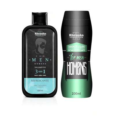 KIT For Men com Shampoo 3 em 1 c/ 400 ml  para cabelo barba e corpo + Sabonete Intimo 200 ml -   Rhenuks Homem