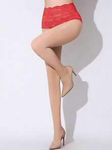 1PC High-Waisted Lace Waist Shaping Tights, Butt-Lifting Sexy Shiny Finish, Versatile For Daily Wear & Dates - Multicolor - View 4