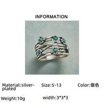 精美优雅的镀银女士戒指，饰以合成绿松石——适合派对、宴会、圣诞节、情人节、感恩节、生日和周年纪念日等场合。 - 銀色 - 查看 4