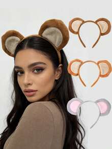 1pc Fashionable Cartoon Plush Bear Ear Headband Animal Ear Hair Hoop Headpiece - Multicolor - View 15