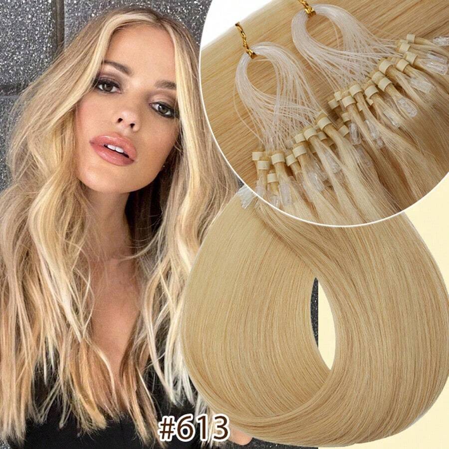 100Strands Micro Ring Loop Tip Remy Human Hair Extensions Straight Micro Beads Link Hair 0.5g/Strand Pelucas De Cabello Humano #1 Jet Black #1B Natural Black #2 Dark Brown #4 Medium Brown #6 Light Brown #24 Natural Blonde #27 Dark Blonde #60 Platinum Blonde #613 Bleach Blonde #4/27 Medium Brown/Dark Blonde #12/613 Golden Brown/Blonde #18/613 Ash Blonde/Bleach Blonde - #613 Bleach Blonde - 查看 1