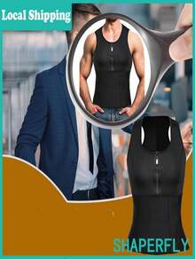 Men's Body Shaper Waist Trainer Sauna Vest Double Belt Sweat Shirt Corset Top Abdomen Slimming Shapewear Fat Burn Fitness Suits - 黑色 - 查看 6
