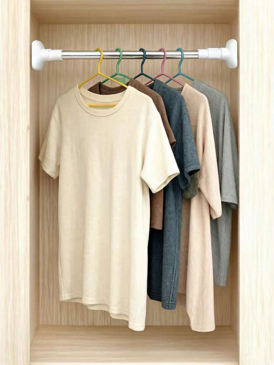 1pc Stainless Steel Retractable Drying Rack, Balcony Support Rod, Curtain Rod, Shower Curtain Rod, Wardrobe Hanging Rod, No Drill Telescopic RodChristmas Decor - Multicolor - View 1