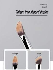 1 pieza Pincel de maquillaje en ángulo para corrector, pincel triangular para corrector, pincel suave para maquillaje de ojos, pincel multiusos para corrector y iluminador para mujeres, regalos - Plateado - Ver 3