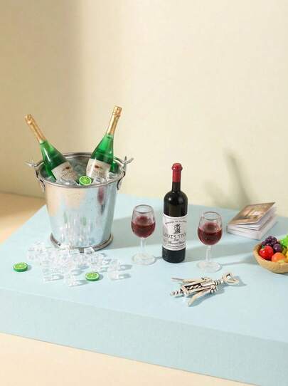 POKOJA LAND 7pcs/Set Mini Dollhouse Accessories - Wine Bottles, Champagne Sets, 1:6/1:12 Scale Miniature Furniture Decorations, Suitable For Halloween/Thanksgiving/Christmas Gifts