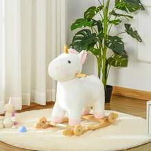2-In-1 Rocking Horse And Gliding Unicorn For Kids, With Sound System, Wooden Base, Pedals, Handles, White, Suitable For Children Aged 3-6. - White - View 1