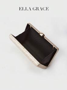 ELLA GRACE - 马赛克网状链条晚宴手拿包金色圆球迷你钱包优雅婚礼新娘派对魅力链条肩带手提包 - 灰色 - 查看 2