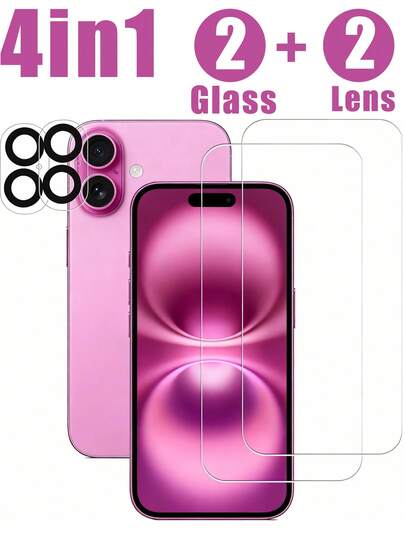 4-In-1 Tempered Glass Screen Protector Set (2 Packs) Compatible With Iphone 16 Plus/16+, Camera Lens Protector (2 Packs) Compatible With Iphone 17 Pro Max, 17, 17 Pro, 16 Pro Max, 16 Pro, 15 Pro Max, 15, 15 Pro Max, 14 Pro Max, 14 Pro Max, 14 Pro Max Plus, 13 Pro Max, 13, 12, 11 Pro Max