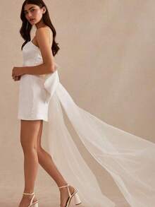 1件缎面无肩带蝴蝶结拖尾装饰，多种颜色可选，适用于婚纱、晚礼服、舞会礼服、洛丽塔服装、休闲涤纶材质情人节配饰 - 彩色 - 查看 4