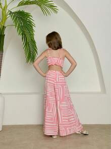 Long Jumpsuit With Wide-Leg Pants For Children And Teenagers, Printed Tank Top. - 粉色 - 查看 2