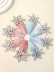 4pcs Girls Cute Sweet Princess Style Snowflake Velvet Side Bangs Hair Clips - Multicolor - View 2