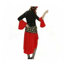 Damen Cosplay Kostüm Rot Karneval Hut Paket Piratenkostüm Kleid  Karneval Geschenke - Rot - Übersicht 5